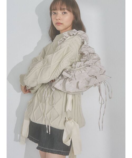 merry jenny（メリージェニー）の「frilly gather shoulder bag（ショルダーバッグ・レディース・アイボリー/ブラック・FREE）」の4枚目の写真