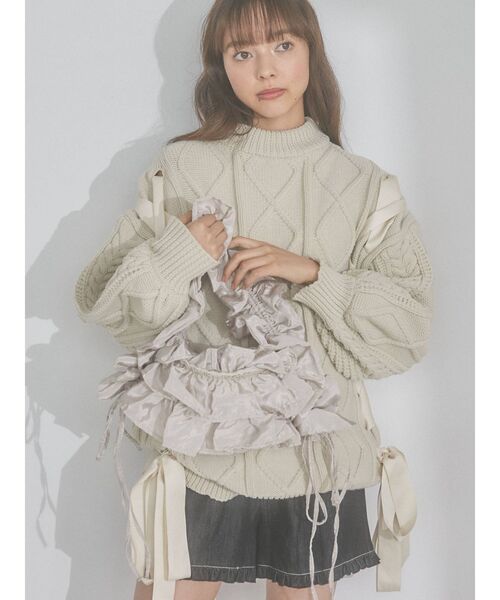 merry jenny（メリージェニー）の「frilly gather shoulder bag（ショルダーバッグ・レディース・アイボリー/ブラック・FREE）」の6枚目の写真