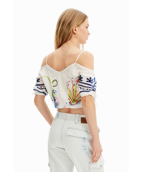 Desigual（デシグアル）の「イラスト ショートギャザーブラウス（シャツ/ブラウス・レディース・ホワイト・M/XL/L/XS/S）」の5枚目の写真