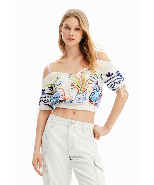 Desigual（デシグアル）の「イラスト ショートギャザーブラウス（シャツ/ブラウス・レディース・ホワイト・M/XL/L/XS/S）」の7枚目の写真