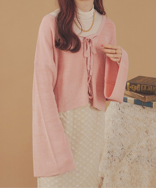 Ambre Neige(アンブルネージュ)の「2WAYレースアップリボンニット/【WEB/EC限定商品】(ニット/セーター・レディース・ライトベージュ/ライトグリーン/ピンク・FREE)」の3枚目の写真