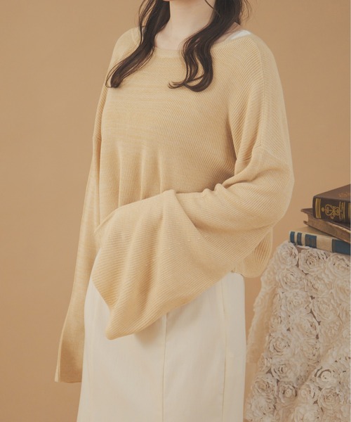 Ambre Neige(アンブルネージュ)の「2WAYレースアップリボンニット/【WEB/EC限定商品】(ニット/セーター・レディース・ライトベージュ/ライトグリーン/ピンク・FREE)」の6枚目の写真