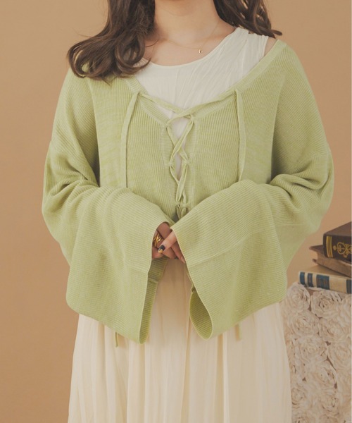 Ambre Neige(アンブルネージュ)の「2WAYレースアップリボンニット/【WEB/EC限定商品】(ニット/セーター・レディース・ライトベージュ/ライトグリーン/ピンク・FREE)」の8枚目の写真