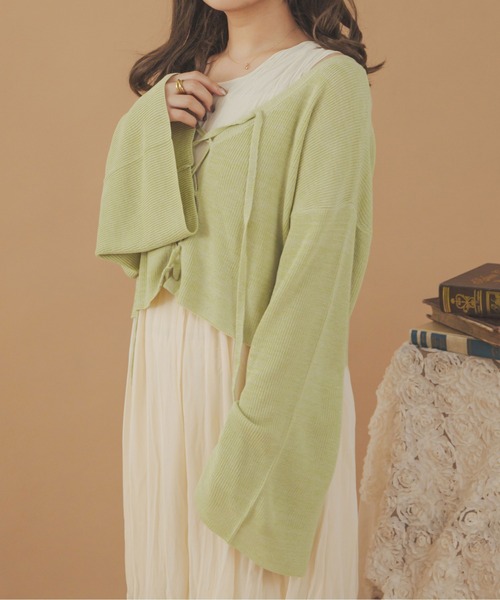 Ambre Neige(アンブルネージュ)の「2WAYレースアップリボンニット/【WEB/EC限定商品】(ニット/セーター・レディース・ライトベージュ/ライトグリーン/ピンク・FREE)」の4枚目の写真