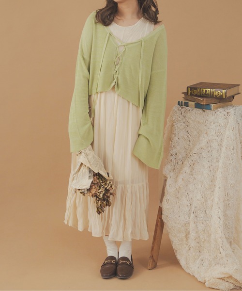Ambre Neige(アンブルネージュ)の「2WAYレースアップリボンニット/【WEB/EC限定商品】(ニット/セーター・レディース・ライトベージュ/ライトグリーン/ピンク・FREE)」の7枚目の写真