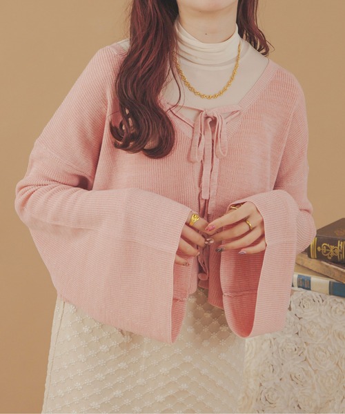 Ambre Neige(アンブルネージュ)の「2WAYレースアップリボンニット/【WEB/EC限定商品】(ニット/セーター・レディース・ライトベージュ/ライトグリーン/ピンク・FREE)」の11枚目の写真