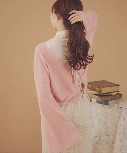 Ambre Neige(アンブルネージュ)の「2WAYレースアップリボンニット/【WEB/EC限定商品】(ニット/セーター・レディース・ライトベージュ/ライトグリーン/ピンク・FREE)」の15枚目の写真