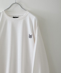 ZIP FIVE | アニマルワンポイントオーバーサイズ刺繍長袖ロンTシャツ/ネコ・猫 /柴イヌ・柴犬(Tシャツ/カットソー)