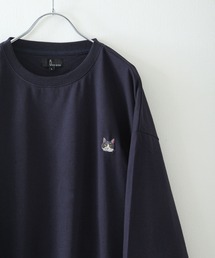 ZIP FIVE | アニマルワンポイントオーバーサイズ刺繍長袖ロンTシャツ/ネコ・猫 /柴イヌ・柴犬(Tシャツ/カットソー)