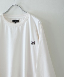 ZIP FIVE | アニマルワンポイントオーバーサイズ刺繍長袖ロンTシャツ/ネコ・猫 /柴イヌ・柴犬(Tシャツ/カットソー)