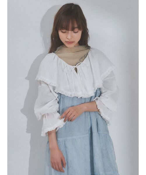merry jenny(メリージェニー)の「ラッフルショートガーゼブラウス(シャツ/ブラウス・レディース・ブラック/オフホワイト・FREE)」の8枚目の写真