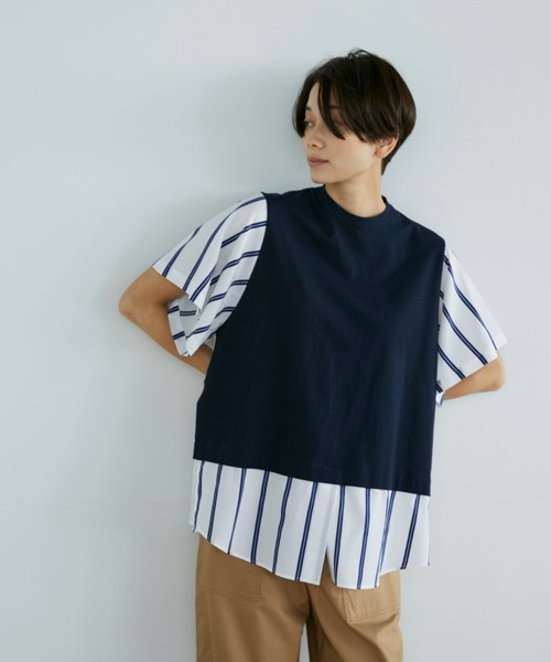 YVON(イヴォン)の「ドッキングストライププルオーバー(Tシャツ/カットソー・レディース・ネイビー/オフホワイト・9号)」の2枚目の写真