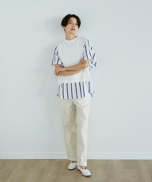 YVON(イヴォン)の「ドッキングストライププルオーバー(Tシャツ/カットソー・レディース・ネイビー/オフホワイト・9号)」の3枚目の写真