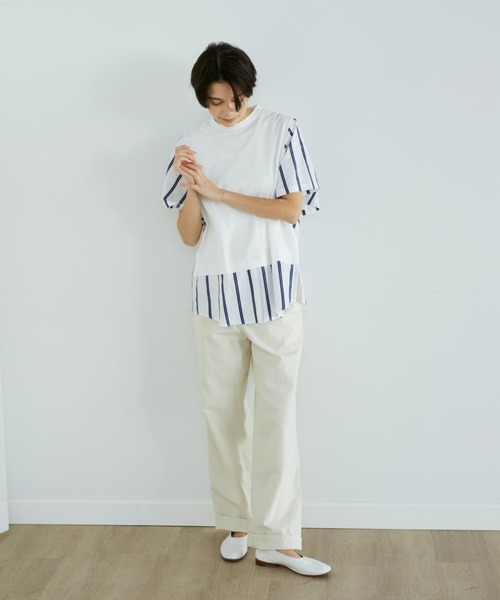 YVON(イヴォン)の「ドッキングストライププルオーバー(Tシャツ/カットソー・レディース・ネイビー/オフホワイト・9号)」の4枚目の写真