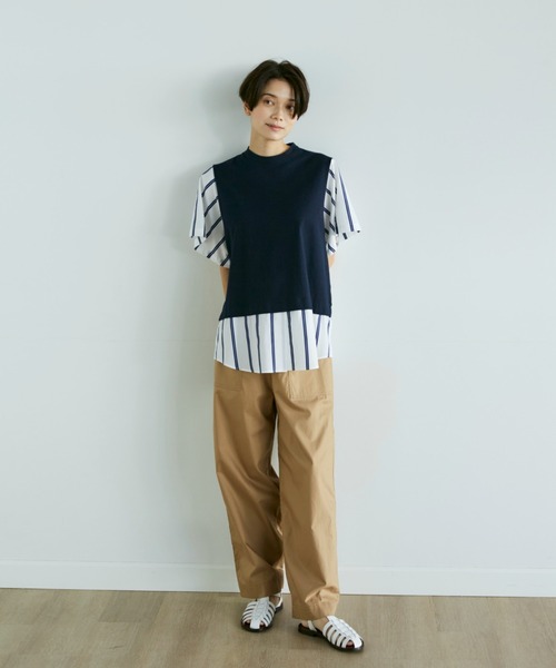 YVON(イヴォン)の「ドッキングストライププルオーバー(Tシャツ/カットソー・レディース・ネイビー/オフホワイト・9号)」の5枚目の写真