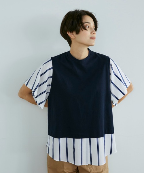 YVON(イヴォン)の「ドッキングストライププルオーバー(Tシャツ/カットソー・レディース・ネイビー/オフホワイト・9号)」の7枚目の写真