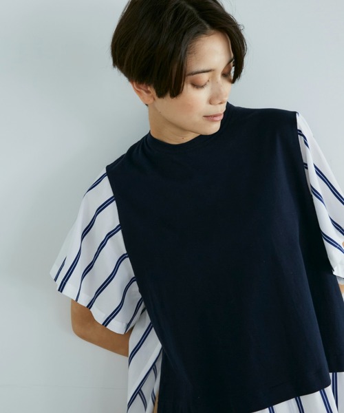 YVON(イヴォン)の「ドッキングストライププルオーバー(Tシャツ/カットソー・レディース・ネイビー/オフホワイト・9号)」の8枚目の写真