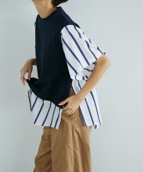 YVON(イヴォン)の「ドッキングストライププルオーバー(Tシャツ/カットソー・レディース・ネイビー/オフホワイト・9号)」の9枚目の写真
