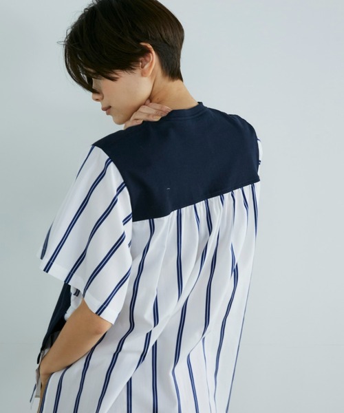 YVON(イヴォン)の「ドッキングストライププルオーバー(Tシャツ/カットソー・レディース・ネイビー/オフホワイト・9号)」の10枚目の写真