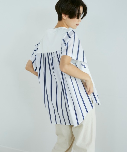YVON(イヴォン)の「ドッキングストライププルオーバー(Tシャツ/カットソー・レディース・ネイビー/オフホワイト・9号)」の12枚目の写真
