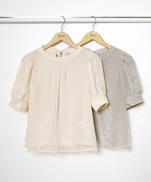 flower（フラワー）の「グロスリボンハーフブラウス（シャツ/ブラウス・レディース・グレー/アイボリー・FREE）」の3枚目の写真