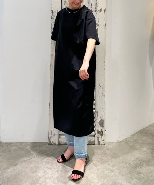 PUAL CE CIN（ピュアルセシン）の「【Du noir】前後異素材ハーフスリーブワンピース（ワンピース・レディース・ベージュ/ブラック・FREE）」の2枚目の写真