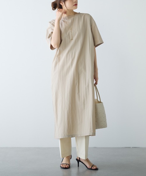 PUAL CE CIN（ピュアルセシン）の「【Du noir】前後異素材ハーフスリーブワンピース（ワンピース・レディース・ベージュ/ブラック・FREE）」の5枚目の写真