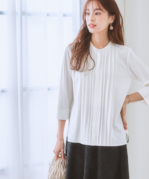 7days Life Styling(セブンデイズライフスタイリング)の「【ひんやり接触冷感】ブラウス見えシルケットポンチピンタックカットソートップス(Tシャツ/カットソー・レディース・グレイッシュベージュ/ブラック/オフホワイト/ブルーグレー/ミント・M/LL/S/L)」の22枚目の写真