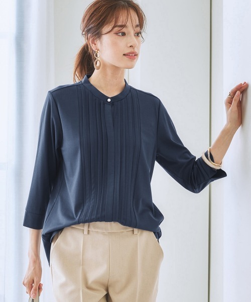 7days Life Styling(セブンデイズライフスタイリング)の「【ひんやり接触冷感】ブラウス見えシルケットポンチピンタックカットソートップス(Tシャツ/カットソー・レディース・グレイッシュベージュ/ブラック/オフホワイト/ブルーグレー/ミント・M/LL/S/L)」の11枚目の写真