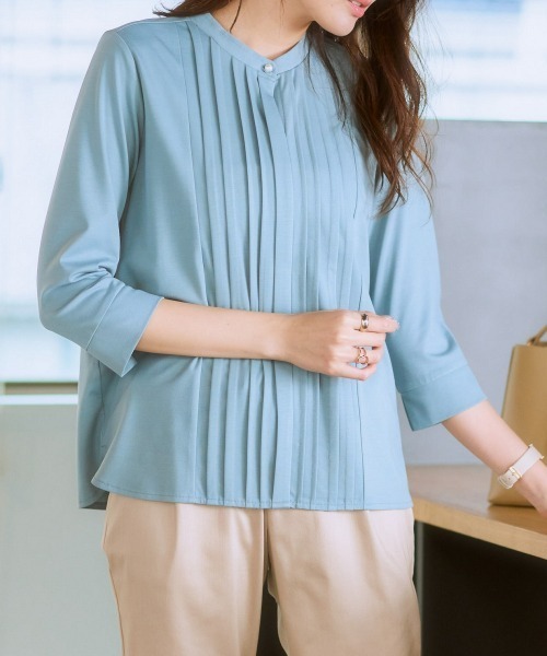 7days Life Styling(セブンデイズライフスタイリング)の「【ひんやり接触冷感】ブラウス見えシルケットポンチピンタックカットソートップス(Tシャツ/カットソー・レディース・グレイッシュベージュ/ブラック/オフホワイト/ブルーグレー/ミント・M/LL/S/L)」の18枚目の写真