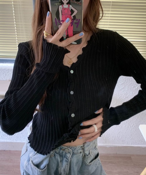 sevens(セブンズ)の「リブメロウカーディガン(se)(カーディガン/ボレロ・レディース・ブラック/ピンク/イエロー/グリーン/パープル・FREE)」の19枚目の写真