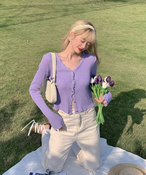 sevens(セブンズ)の「リブメロウカーディガン(se)(カーディガン/ボレロ・レディース・ブラック/ピンク/イエロー/グリーン/パープル・FREE)」の22枚目の写真