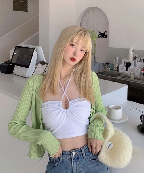 sevens(セブンズ)の「リブメロウカーディガン(se)(カーディガン/ボレロ・レディース・ブラック/ピンク/イエロー/グリーン/パープル・FREE)」の6枚目の写真