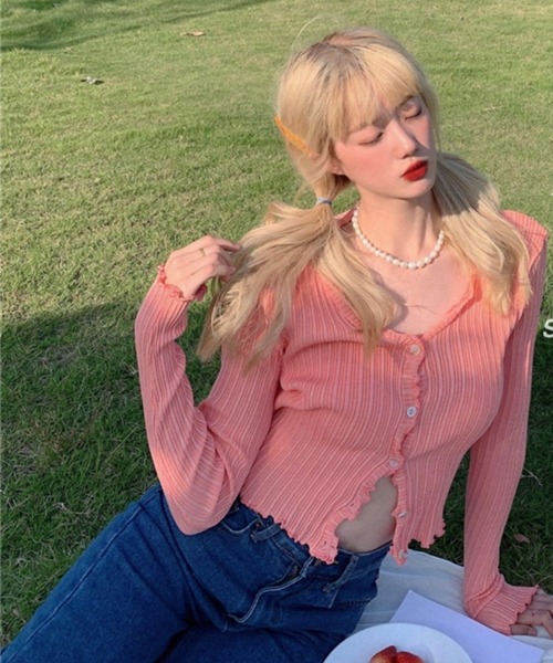 sevens(セブンズ)の「リブメロウカーディガン(se)(カーディガン/ボレロ・レディース・ブラック/ピンク/イエロー/グリーン/パープル・FREE)」の9枚目の写真