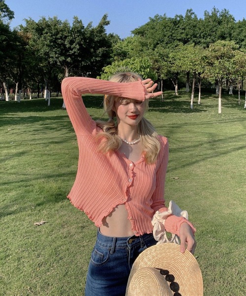 sevens(セブンズ)の「リブメロウカーディガン(se)(カーディガン/ボレロ・レディース・ブラック/ピンク/イエロー/グリーン/パープル・FREE)」の10枚目の写真