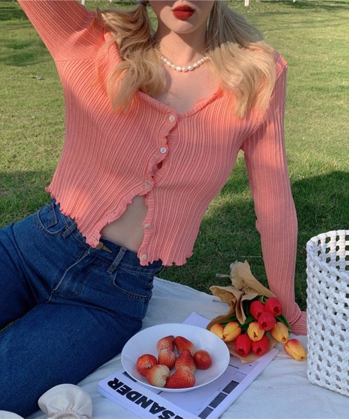 sevens(セブンズ)の「リブメロウカーディガン(se)(カーディガン/ボレロ・レディース・ブラック/ピンク/イエロー/グリーン/パープル・FREE)」の11枚目の写真