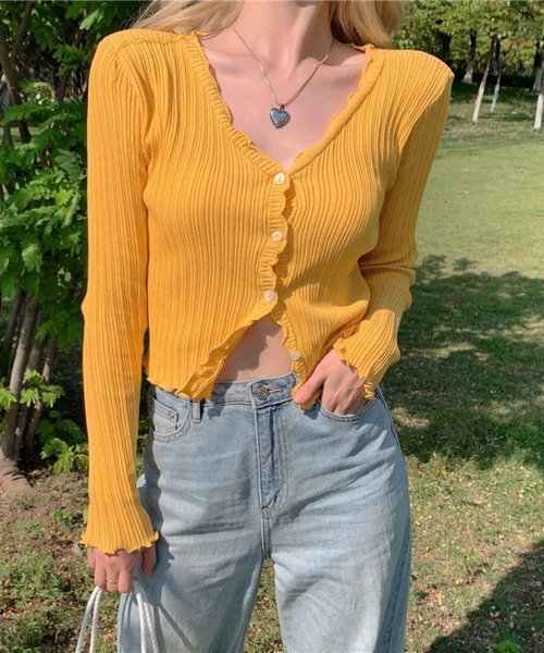 sevens(セブンズ)の「リブメロウカーディガン(se)(カーディガン/ボレロ・レディース・ブラック/ピンク/イエロー/グリーン/パープル・FREE)」の14枚目の写真