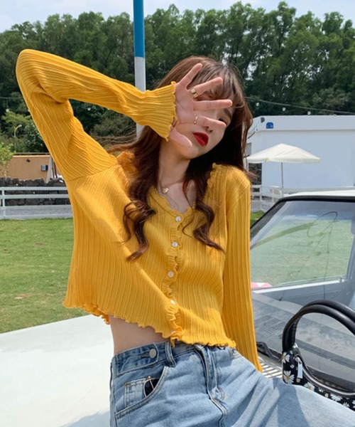 sevens(セブンズ)の「リブメロウカーディガン(se)(カーディガン/ボレロ・レディース・ブラック/ピンク/イエロー/グリーン/パープル・FREE)」の15枚目の写真