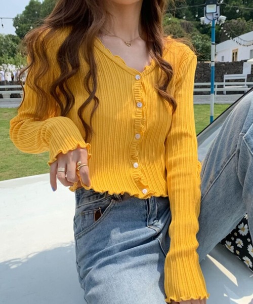 sevens(セブンズ)の「リブメロウカーディガン(se)(カーディガン/ボレロ・レディース・ブラック/ピンク/イエロー/グリーン/パープル・FREE)」の16枚目の写真