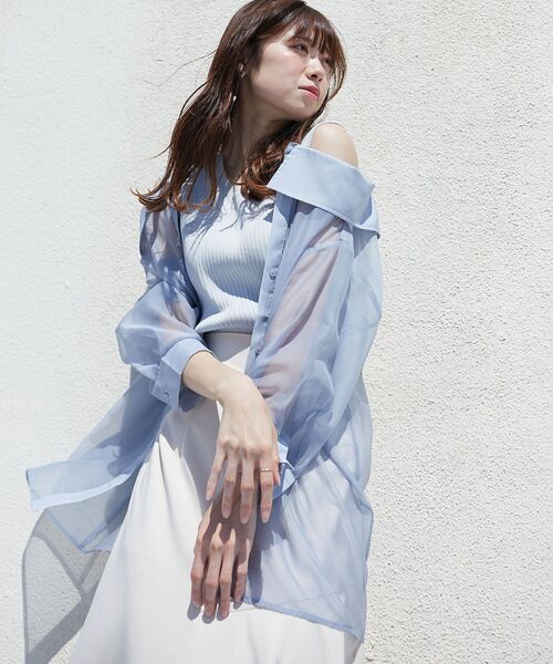 MAJESTIC LEGON(マジェスティックレゴン)の「タンクセットシアーシャツ(シャツ/ブラウス・レディース・ピンク/ブルー/A/ブラック・MEDIUM)」の3枚目の写真