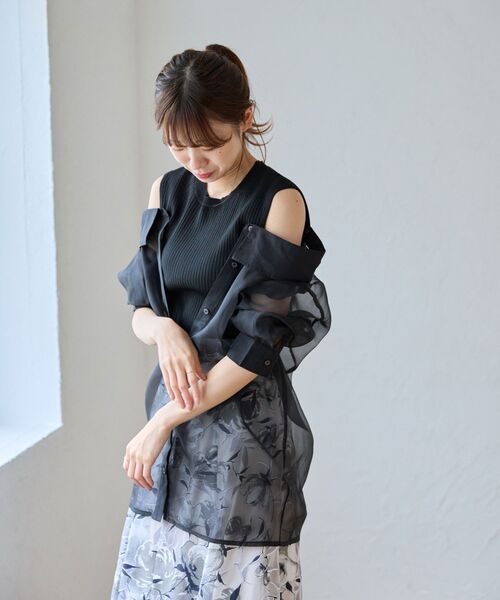 MAJESTIC LEGON(マジェスティックレゴン)の「タンクセットシアーシャツ(シャツ/ブラウス・レディース・ピンク/ブルー/A/ブラック・MEDIUM)」の2枚目の写真
