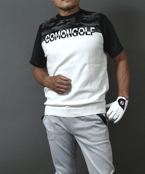 セール】クルーネック 迷彩 切替 ゴルフウェア ニット ベスト