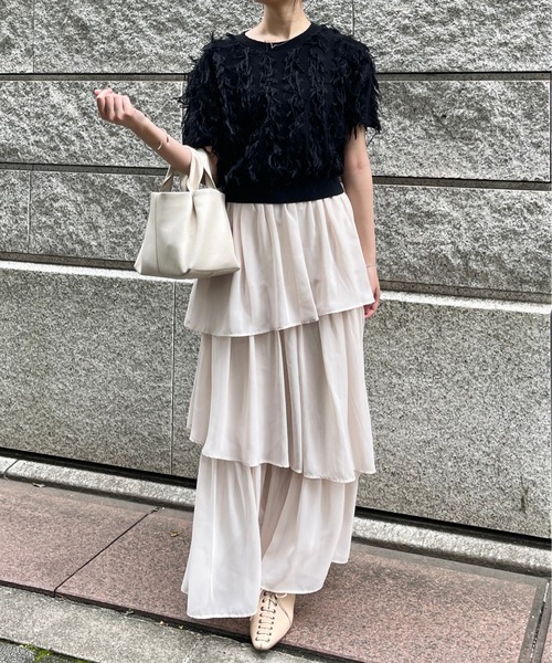 Ambre Ciel(アンブルシエル)の「フリンジパフスリーブニット/WEB/EC限定商品(ニット/セーター・レディース・ブラック/アイボリー・FREE)」の8枚目の写真