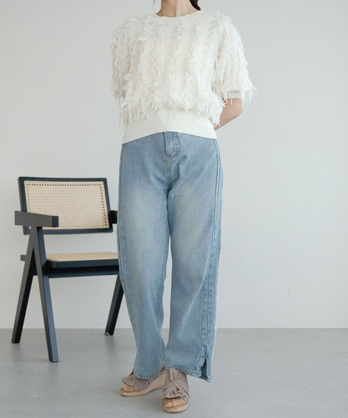 Ambre Ciel(アンブルシエル)の「フリンジパフスリーブニット/WEB/EC限定商品(ニット/セーター・レディース・ブラック/アイボリー・FREE)」の13枚目の写真