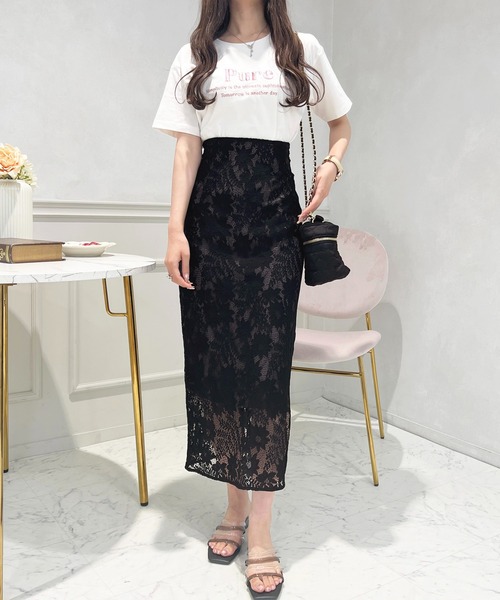 apres jour(アプレジュール)の「レースナロースカート【ZOZOTOWN限定アイテム】(スカート・レディース・ブラック/ピンクベージュ/ライトベージュ・X-LARGE/SMALL/MEDIUM)」の2枚目の写真