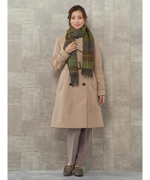 カシミヤ混 リバーシブルストール 無地×チェック イエロー