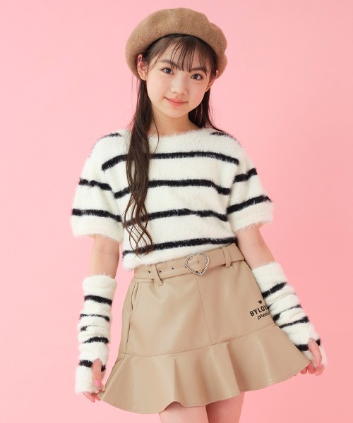 by LOVEiT(バイラビット)の「アームカバー付きシャギーボーダーニット(ニット/セーター・キッズ・オフホワイト/ピンク・150cm/140cm/120cm/160cm/130cm)」の21枚目の写真