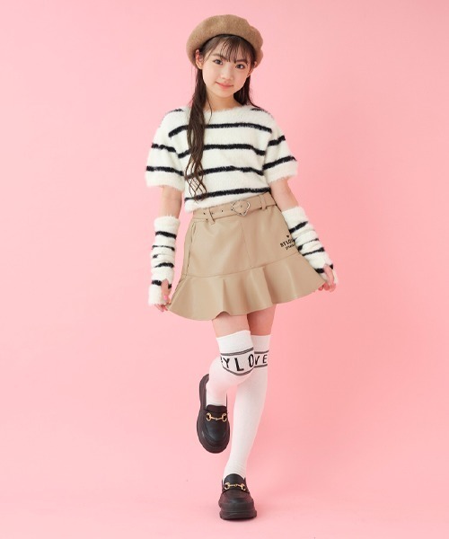 by LOVEiT(バイラビット)の「アームカバー付きシャギーボーダーニット(ニット/セーター・キッズ・オフホワイト/ピンク・150cm/140cm/120cm/160cm/130cm)」の18枚目の写真