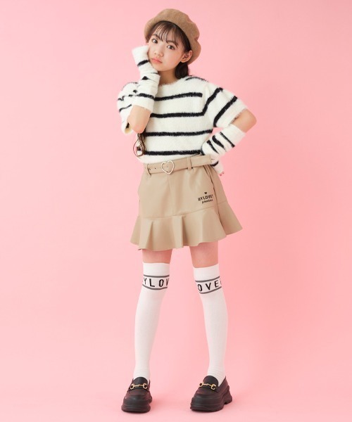 by LOVEiT(バイラビット)の「アームカバー付きシャギーボーダーニット(ニット/セーター・キッズ・オフホワイト/ピンク・150cm/140cm/120cm/160cm/130cm)」の17枚目の写真