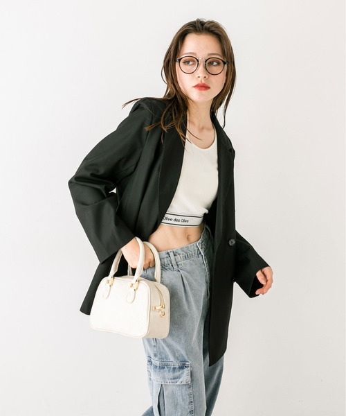 OLIVE des OLIVE(オリーブデオリーブ)の「エンブレム付きボストンバッグ 1032120050(ショルダーバッグ・レディース・ボルドー/ブラック/オフホワイト・FREE)」の7枚目の写真